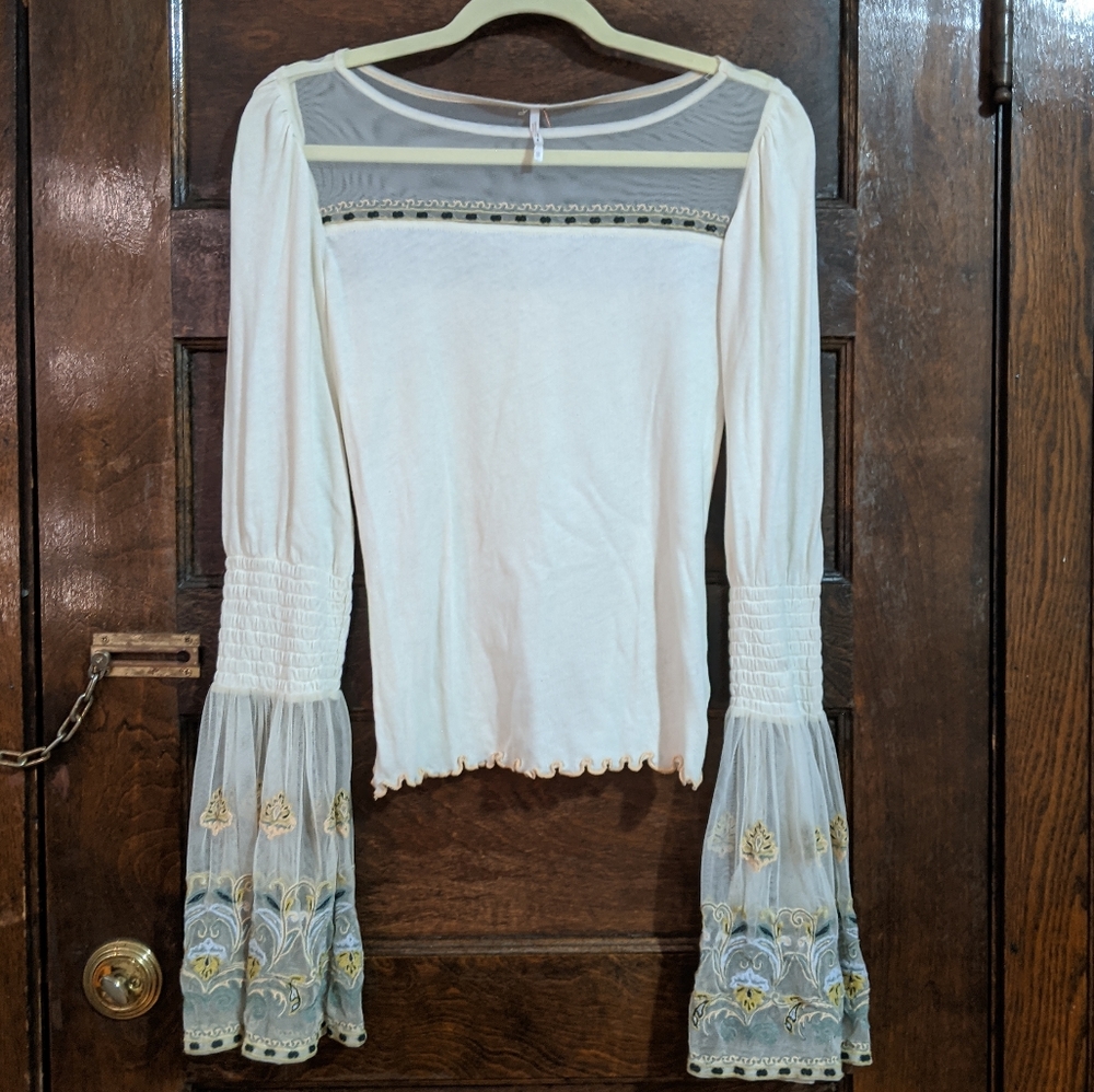 Free People Chiffon Bell Sleeve Top